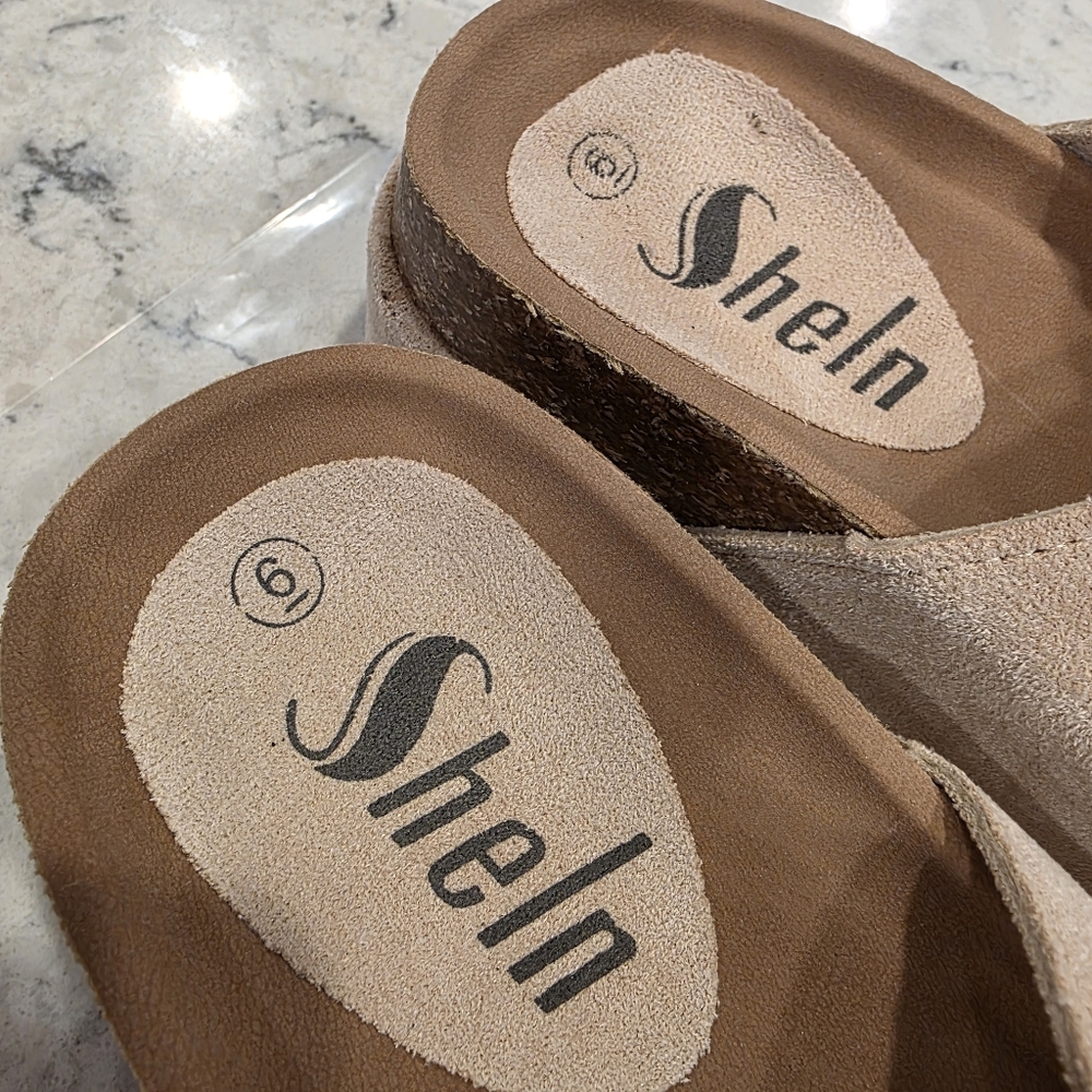 Sheln Women's Wide Fit Open Toe Double Buckle Cork Footbed Slide Sandals 6 WIDE - Picture 9 of 9